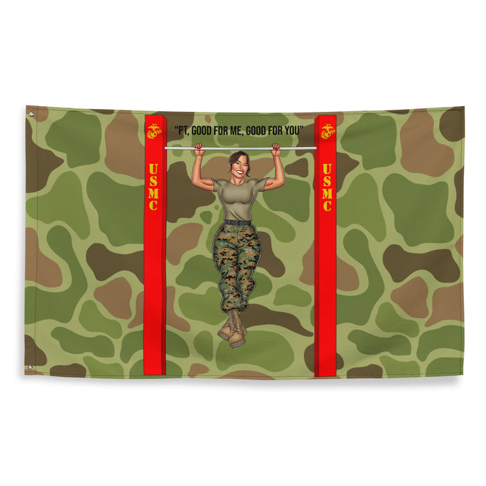 "PT Good for me, Good for You" - Ari USMC Pin-Up Girl Wall Flag Tactically Acquired