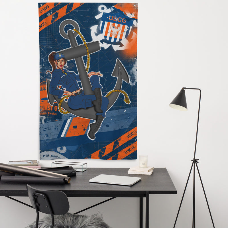 Annika USCG Pin-Up Girl Flag U.S. Coast Guard Anchor Military Wall Flag