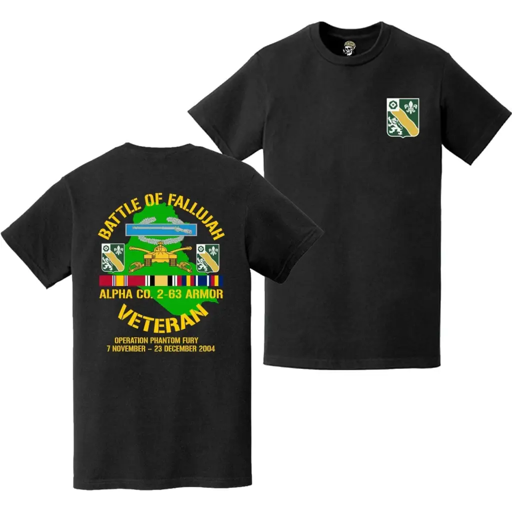 Alpha Co. 2-63 Armor Second Battle of Fallujah (Operation Phantom Fury) Double-Sided Veteran T-Shirt Tactically Acquired   