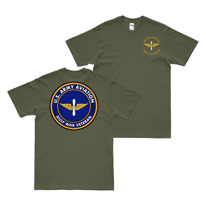 Double-Sided U.S. Army Aviation Gulf War Veteran T-Shirt Tactically Acquired Military Green Small 