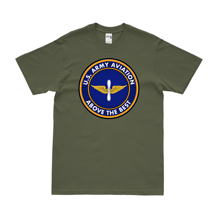 U.S. Army Aviation Above the Best Emblem T-Shirt Tactically Acquired Military Green Clean Small
