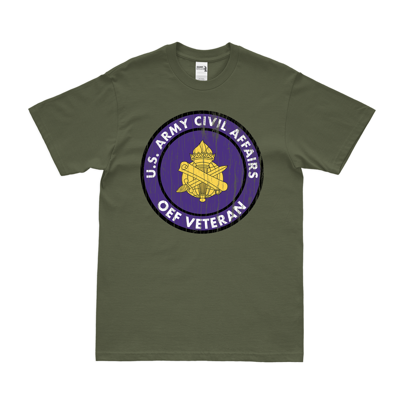 U.S. Army Civil Affairs OEF Veteran T-Shirt Tactically Acquired Military Green Distressed Small