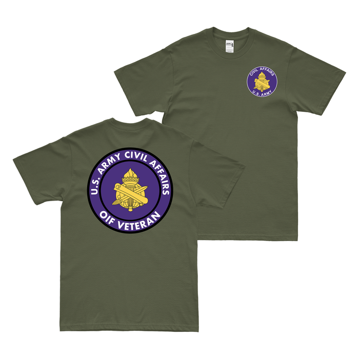 Double-Sided U.S. Army Civil Affairs OIF Veteran Emblem T-Shirt Tactically Acquired Military Green Small 