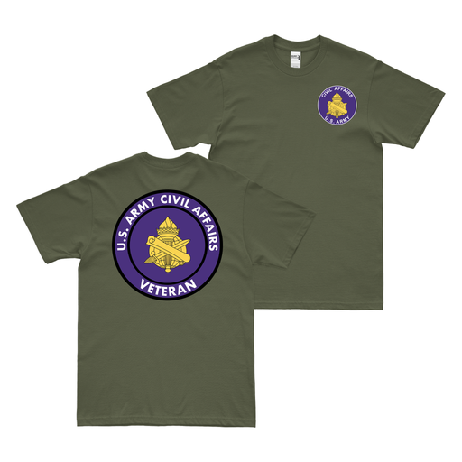 Double-Sided U.S. Army Civil Affairs Veteran Emblem T-Shirt Tactically Acquired Military Green Small 