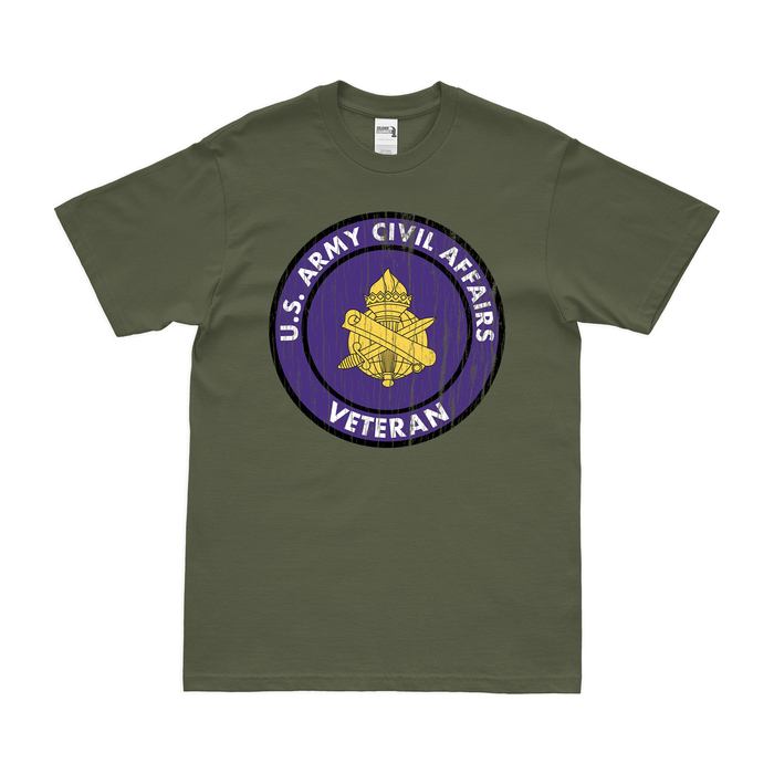 U.S. Army Civil Affairs Veteran T-Shirt Tactically Acquired Military Green Distressed Small