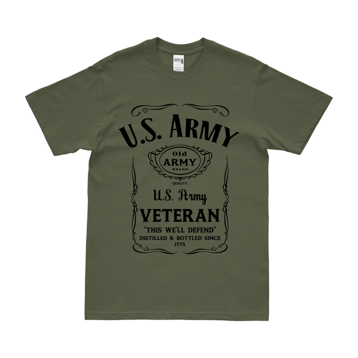 U.S. Army Veteran Whiskey Label T-Shirt Tactically Acquired Small Military Green 