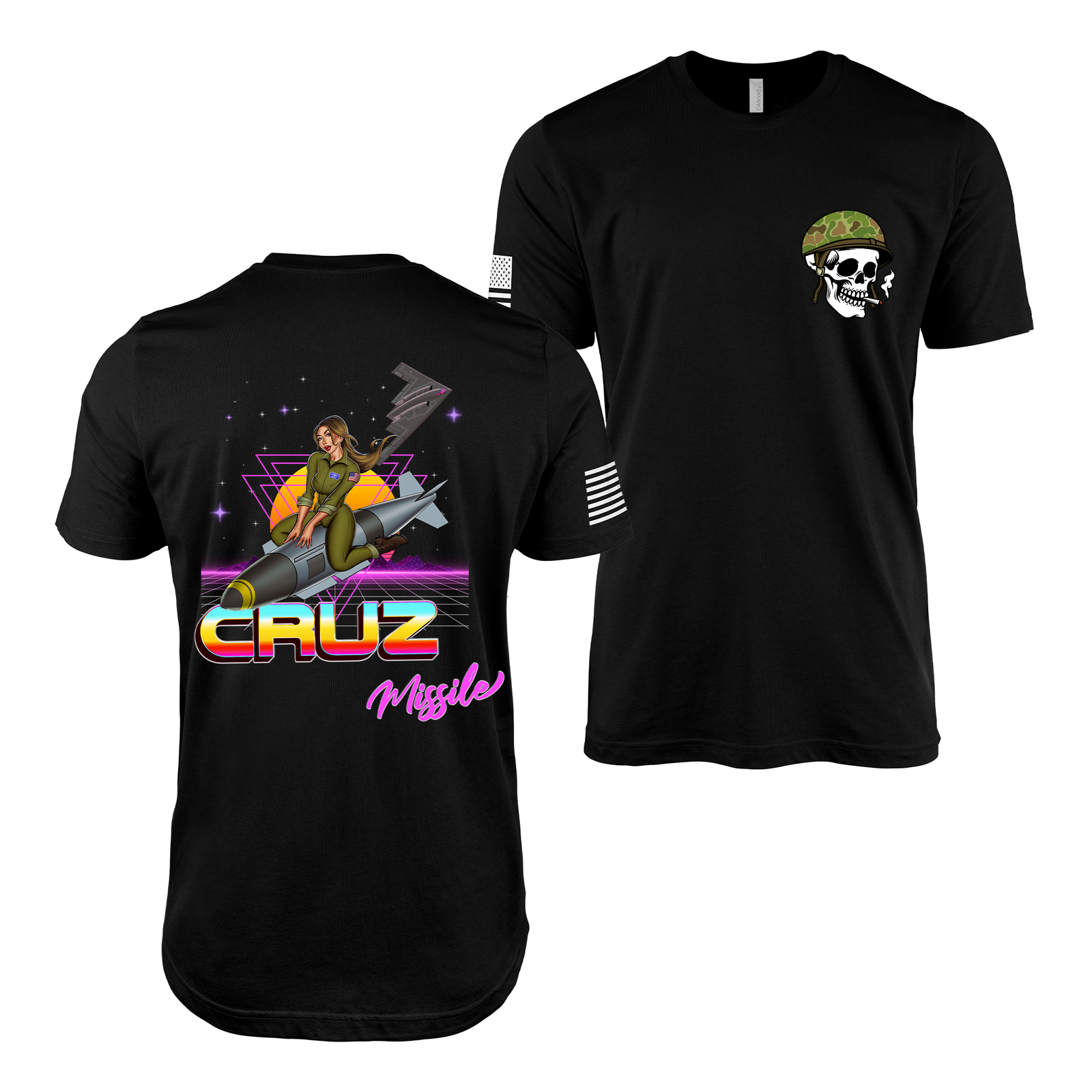 B-2 Spirt Cruz Missile Retrowave Air Force Pin-Up Girl Judy T-Shirt Tactically Acquired Black S