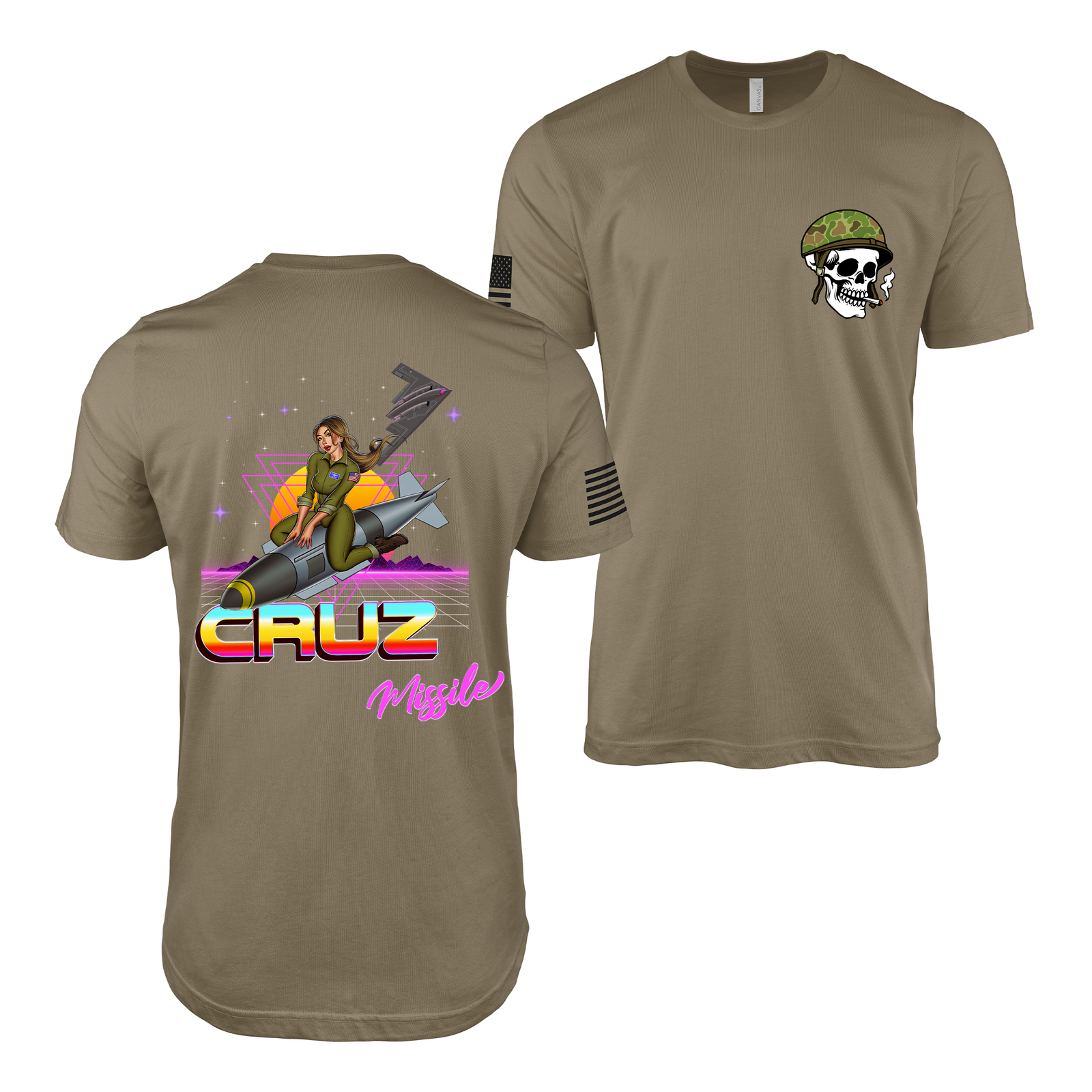 B-2 Spirt Cruz Missile Retrowave Air Force Pin-Up Girl Judy T-Shirt Tactically Acquired Coyote Brown S
