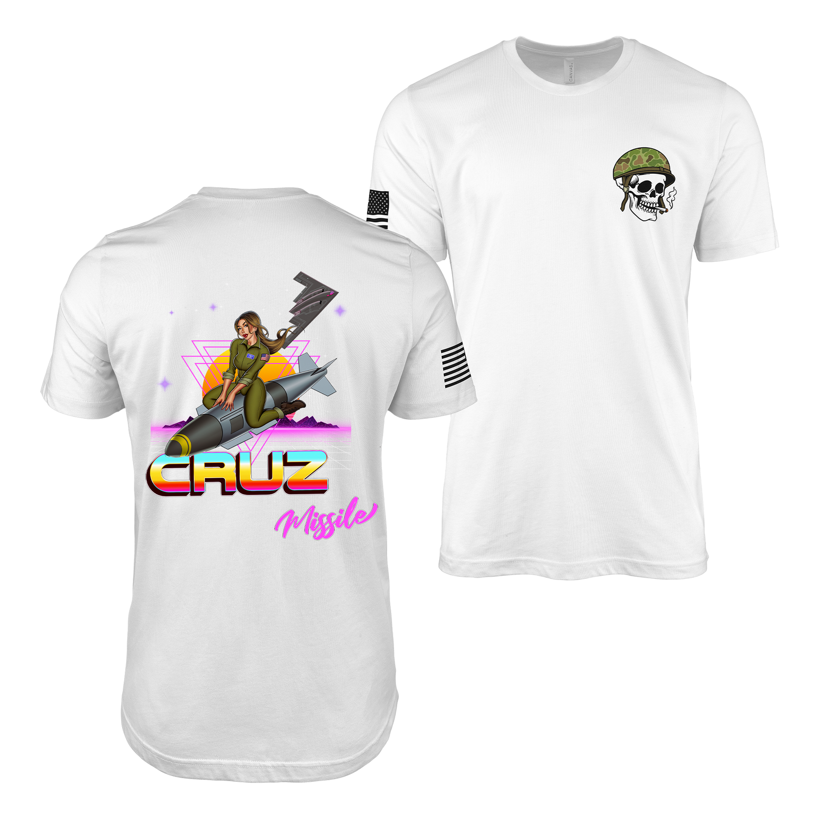 B-2 Spirt Cruz Missile Retrowave Air Force Pin-Up Girl Judy T-Shirt Tactically Acquired White S