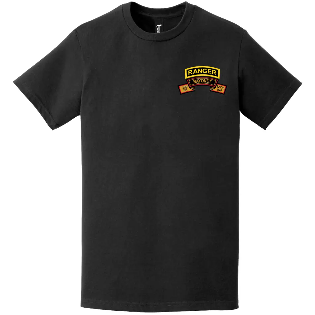 B Co "Bayonet" 2-327 IR Ranger Tab Left Chest T-Shirt Tactically Acquired   