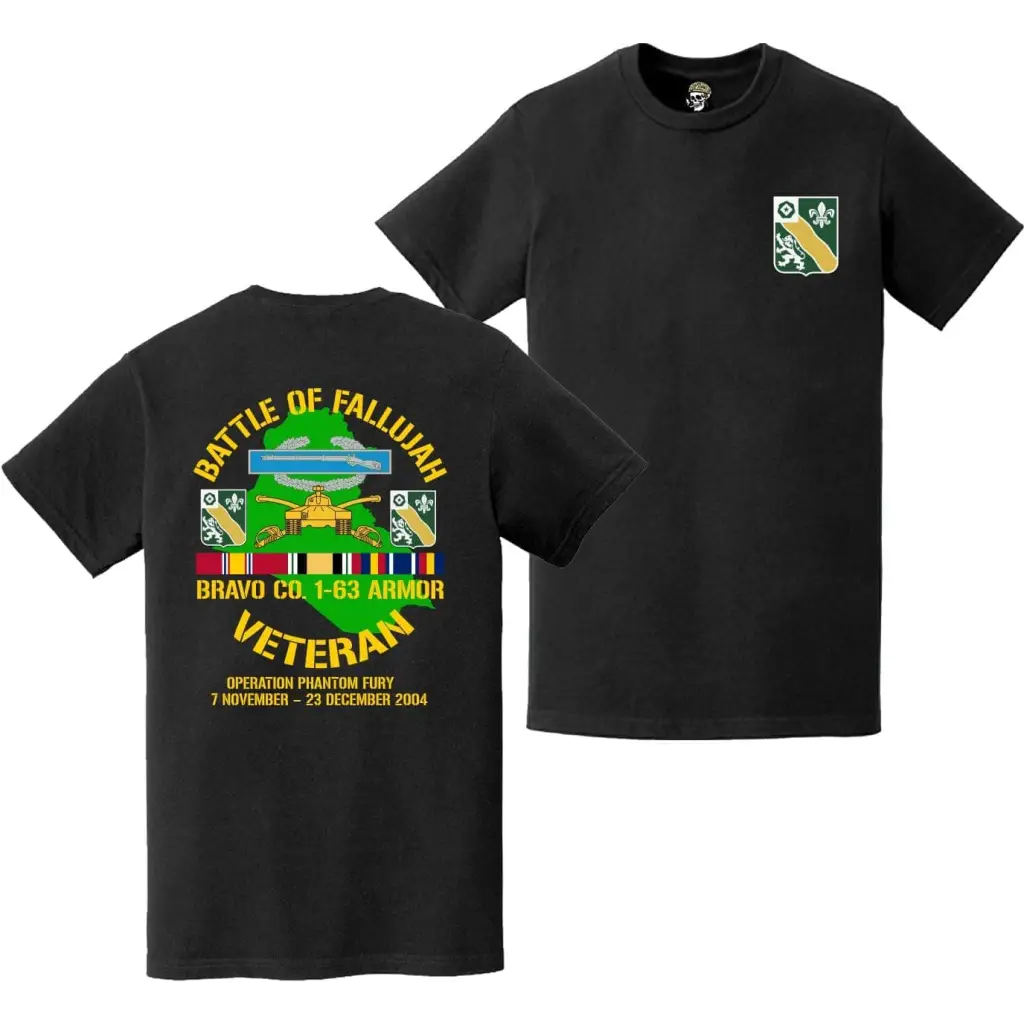 Bravo Co. 1-63 Armor Second Battle of Fallujah (Operation Phantom Fury) Double-Sided Veteran T-Shirt Tactically Acquired   