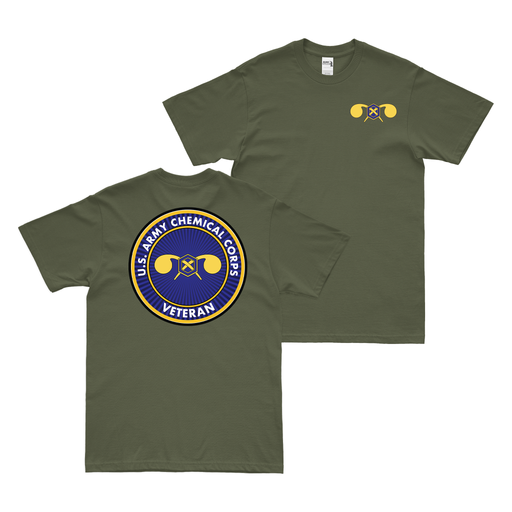 Double-Sided U.S. Army Chemical Corps Veteran T-Shirt Tactically Acquired Military Green Small 