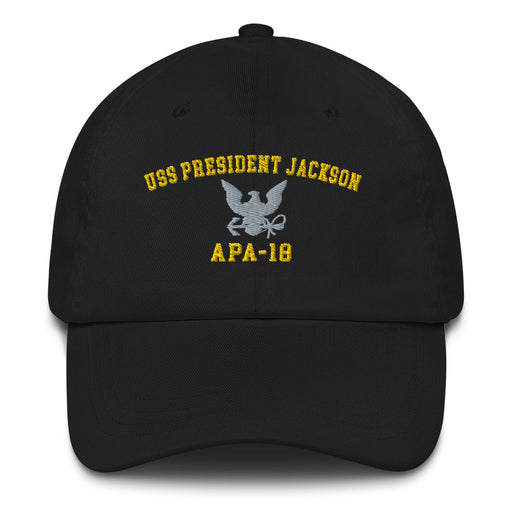 USS President Jackson (APA-18) Embroidered Dad Hat Tactically Acquired Black  