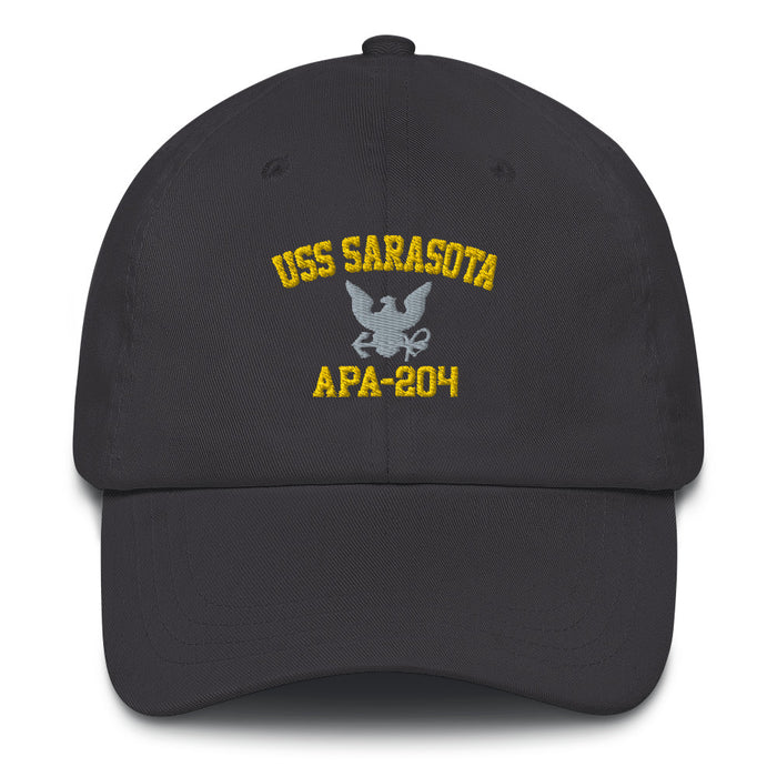 USS Sarasota (APA-204) Embroidered Dad Hat Tactically Acquired Dark Grey  