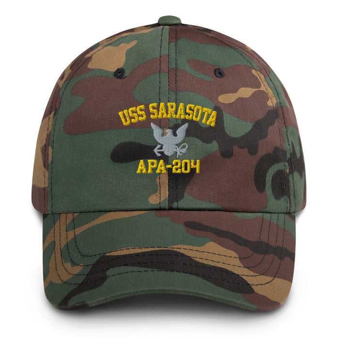 USS Sarasota (APA-204) Embroidered Dad Hat Tactically Acquired Green Camo  