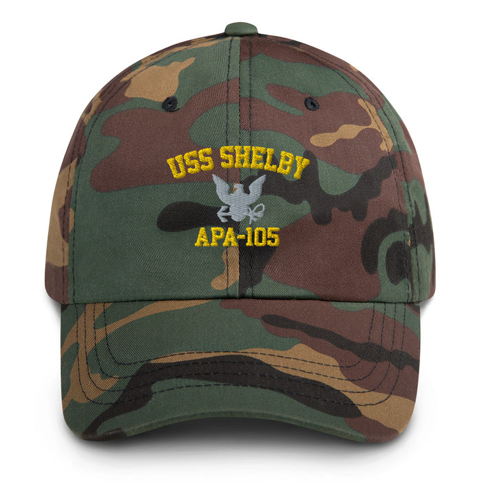 USS Shelby (APA-105) Embroidered Dad Hat Tactically Acquired Green Camo  