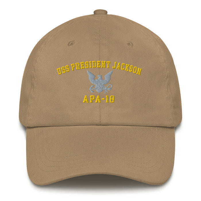 USS President Jackson (APA-18) Embroidered Dad Hat Tactically Acquired Khaki  