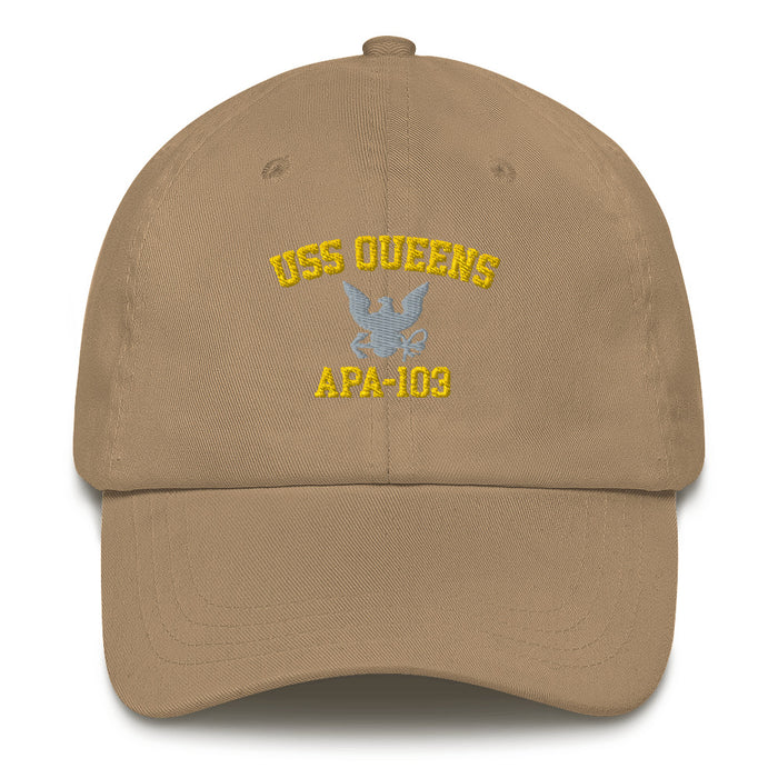 USS Queens (APA-103) Embroidered Dad Hat Tactically Acquired Khaki  