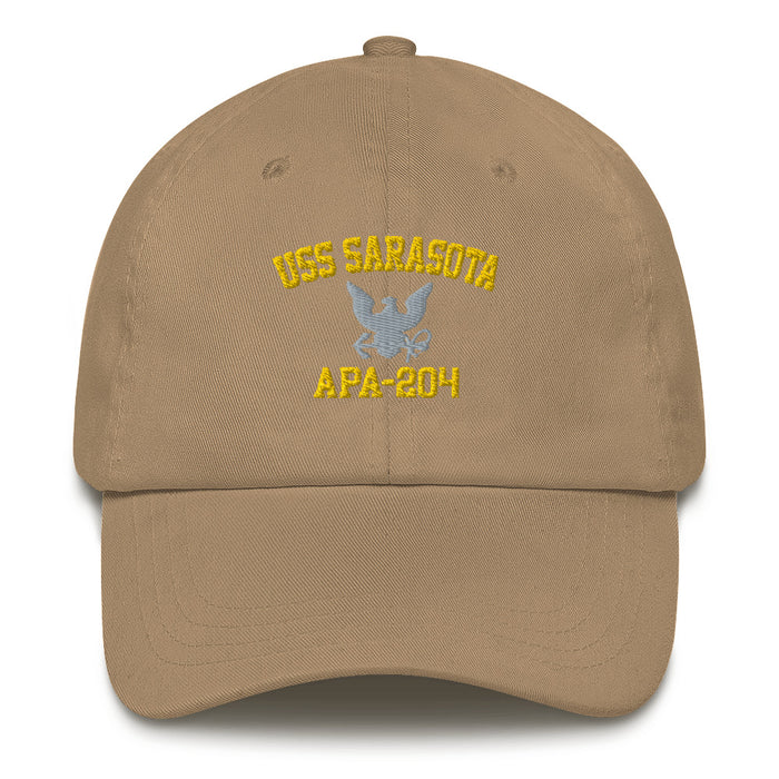 USS Sarasota (APA-204) Embroidered Dad Hat Tactically Acquired Khaki  