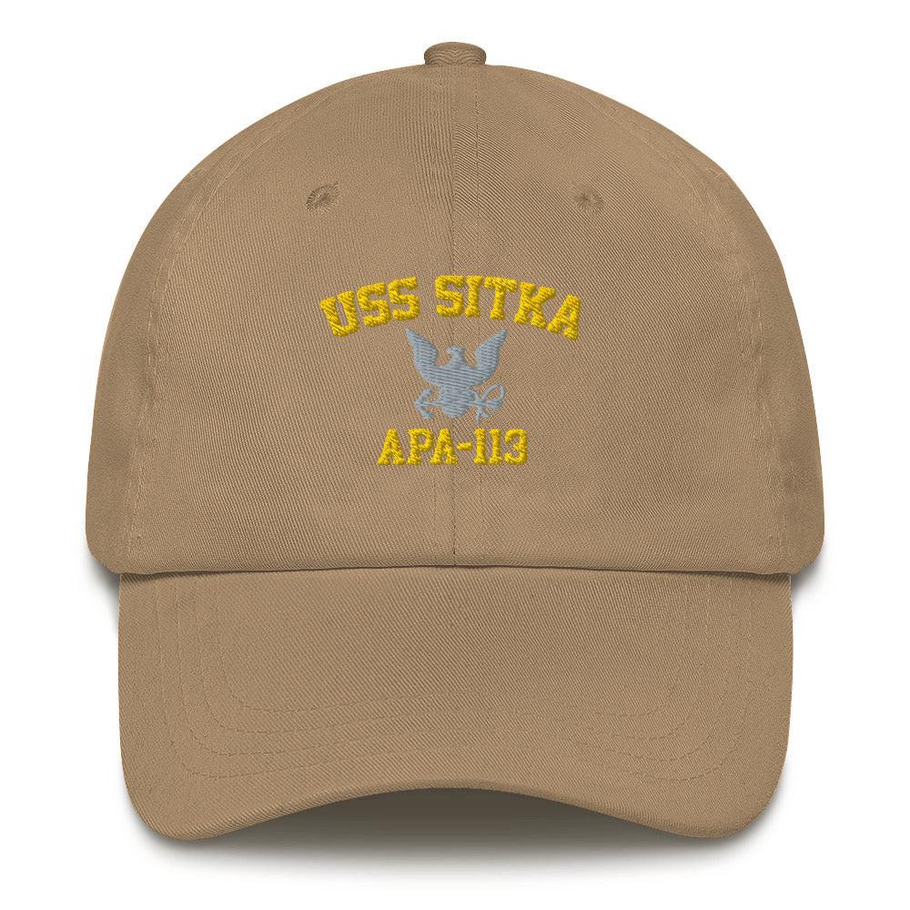 USS Sitka (APA-113) Embroidered Dad Hat Tactically Acquired Khaki  