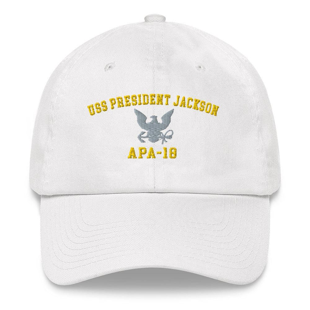 USS President Jackson (APA-18) Embroidered Dad Hat Tactically Acquired White  