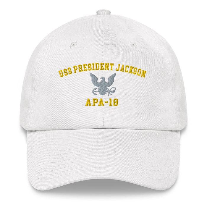 USS President Jackson (APA-18) Embroidered Dad Hat Tactically Acquired White  