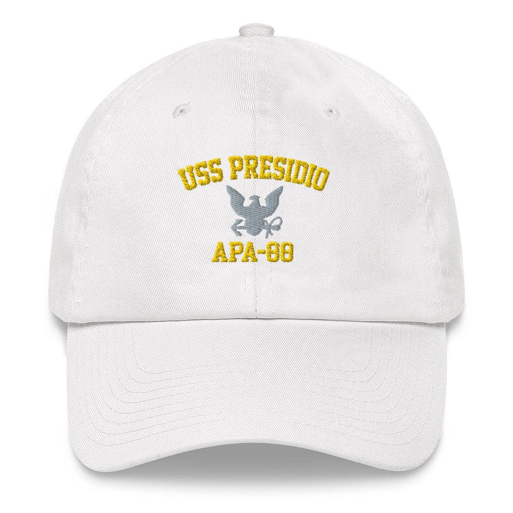 USS Presidio (APA-88) Embroidered Dad Hat Tactically Acquired White  