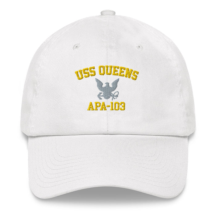 USS Queens (APA-103) Embroidered Dad Hat Tactically Acquired White  