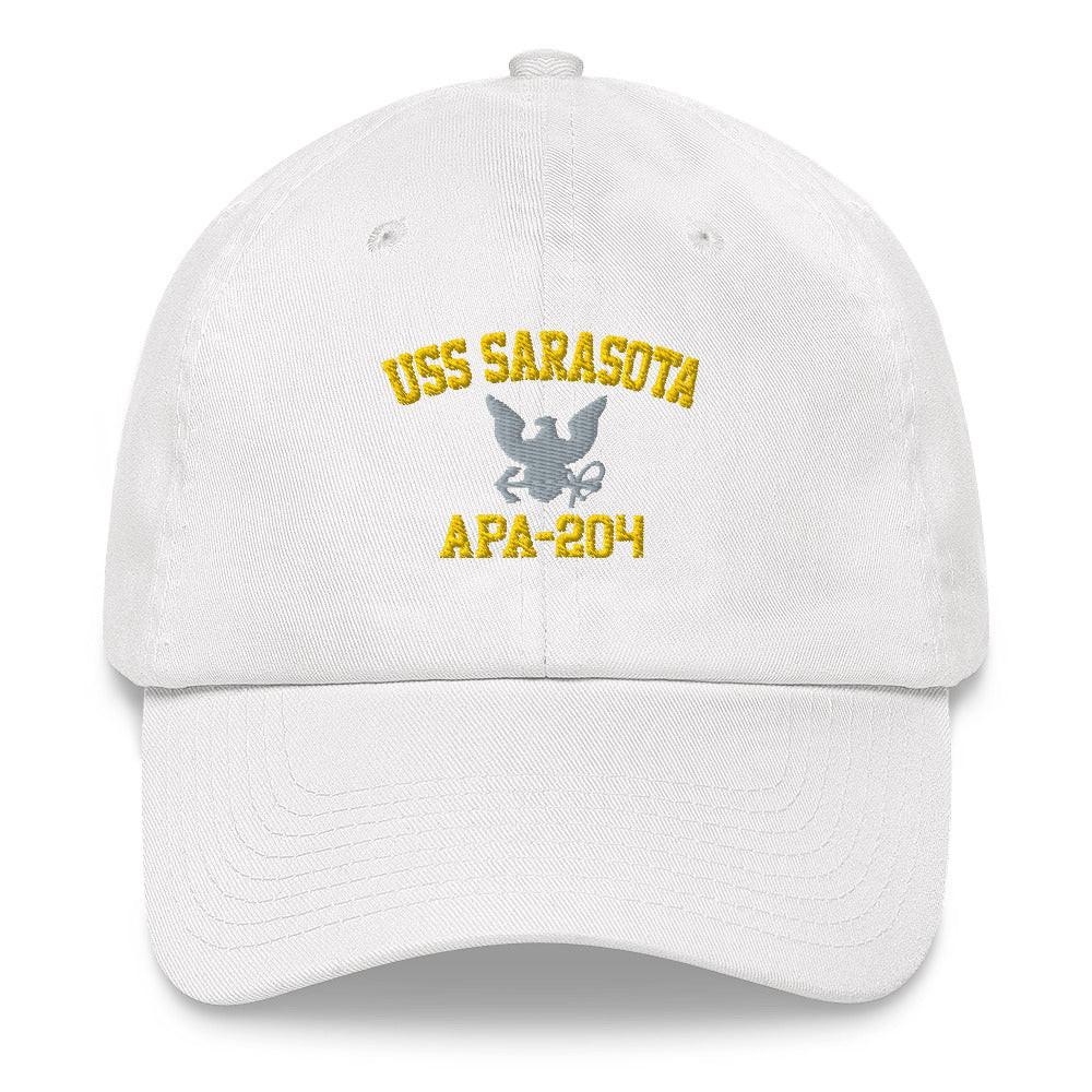USS Sarasota (APA-204) Embroidered Dad Hat Tactically Acquired White  