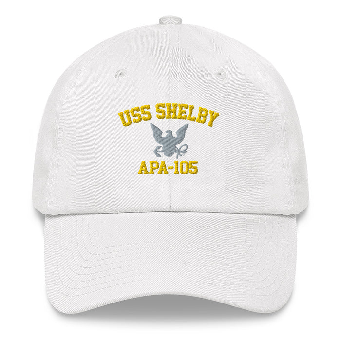 USS Shelby (APA-105) Embroidered Dad Hat Tactically Acquired White  