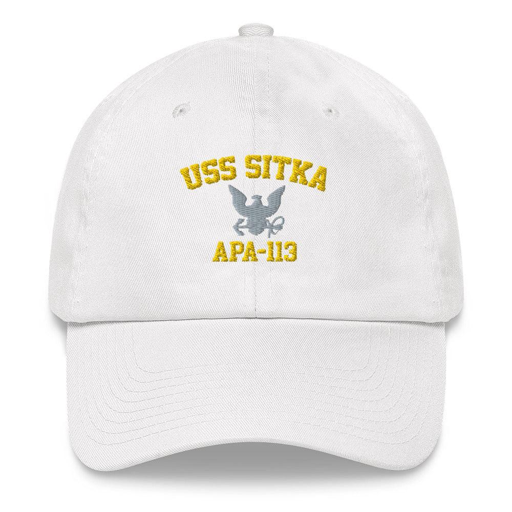 USS Sitka (APA-113) Embroidered Dad Hat Tactically Acquired White  