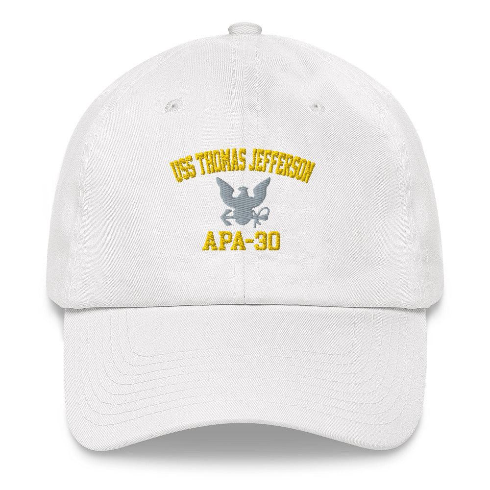 USS Thomas Jefferson (APA-30) Embroidered Dad Hat Tactically Acquired White  