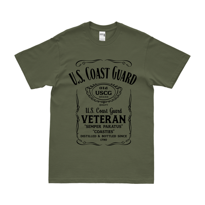 U.S. Coast Guard (USCG) Veteran Whiskey Label T-Shirt Tactically Acquired Small Military Green 
