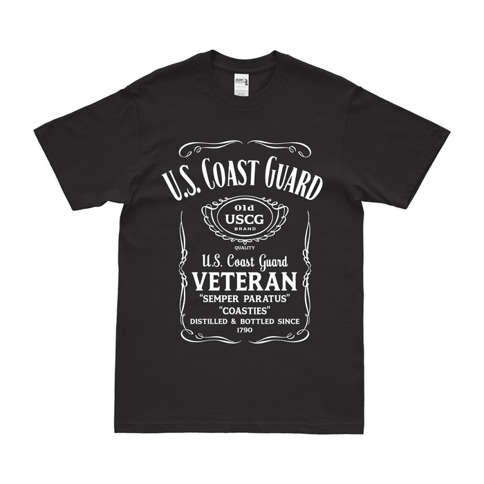 U.S. Coast Guard (USCG) Veteran Whiskey Label T-Shirt Tactically Acquired Small Black 