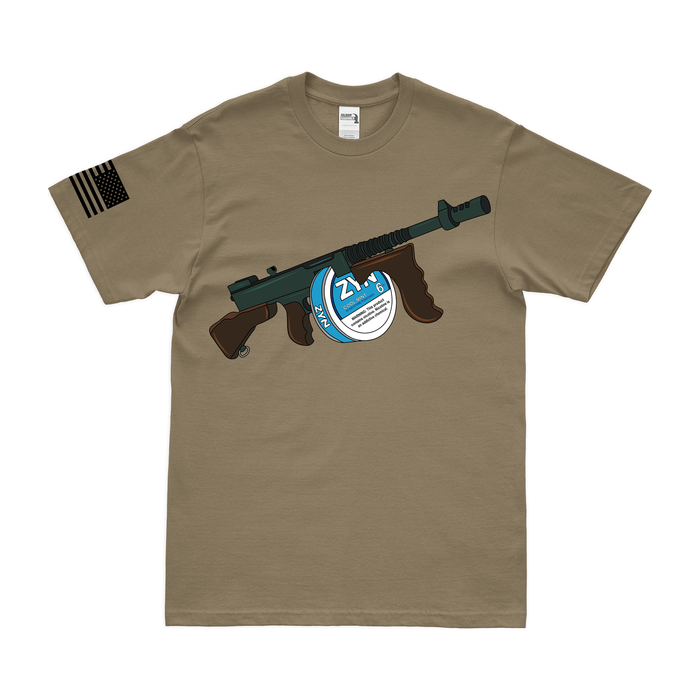 ZYN Tommy Gun T-Shirt Tactically Acquired Coyote Brown Cool Mint 