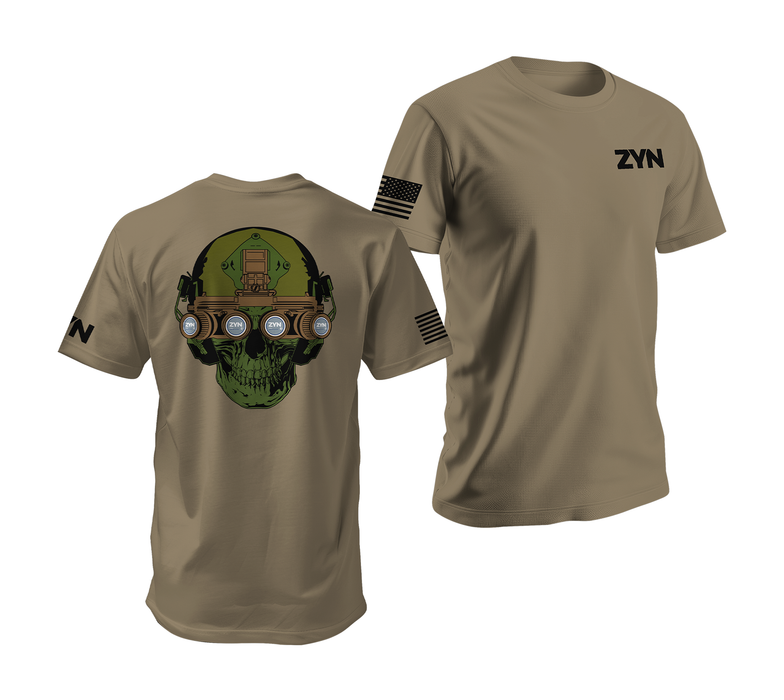 Zyn Special Forces Operator Skull T-Shirt Tactically Acquired Coyote Brown Small Chill