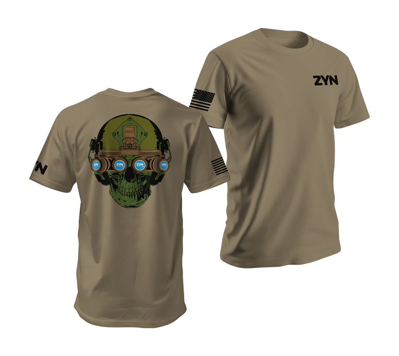 Zyn Special Forces Operator Skull T-Shirt Tactically Acquired Coyote Brown Small Cool Mint