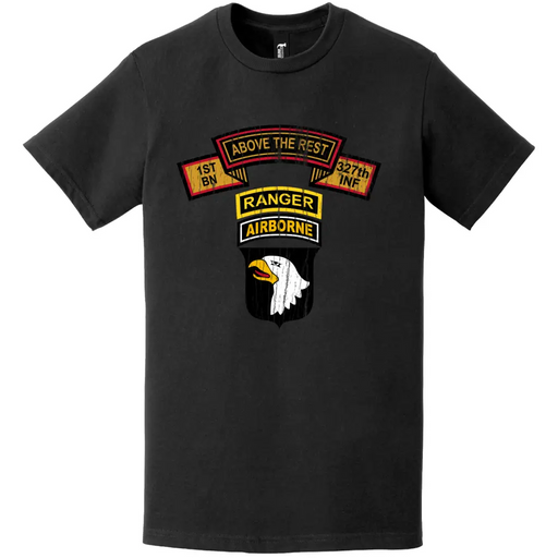 Distressed 1-327 Infantry Regiment 101st Airborne Ranger Tab T-Shirt Tactically Acquired   