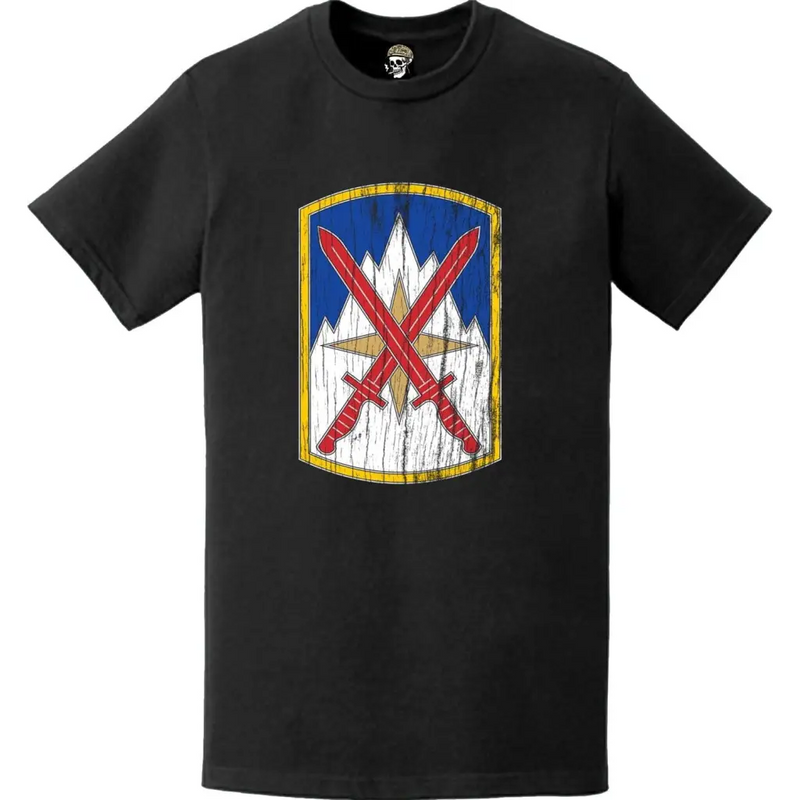 Distressed 10th Mountain Division Sust Bde 'Muleskinners' Logo Emblem T-Shirt