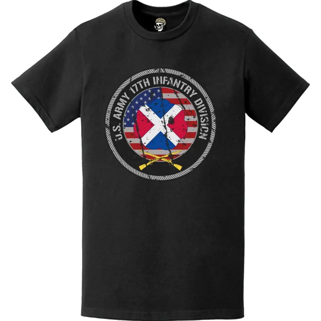 Distressed 17th Infantry Division (17th ID) American Flag Crest T-Shirt Tactically Acquired   