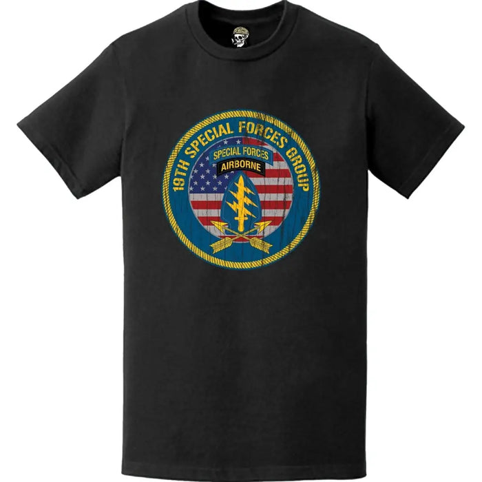 Distressed 19th SFG Army SF Lightning Tab Crest T-Shirt Tactically Acquired   