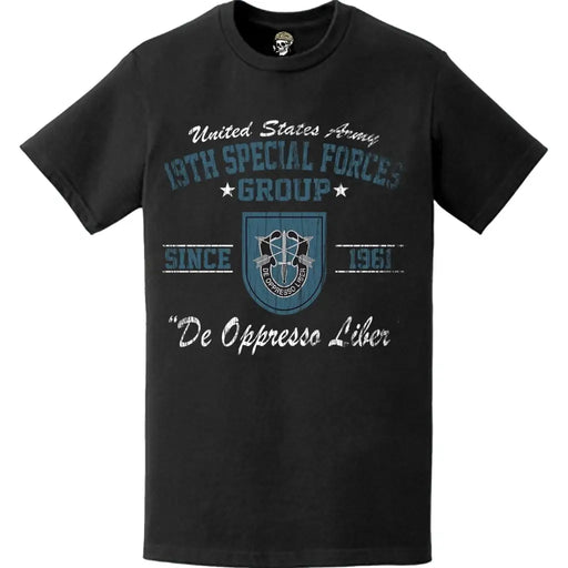 Distressed 19th Special Forces Group (19th SFG) Commemorative Legacy T-Shirt - Celebrating Since 1961 Tactically Acquired   