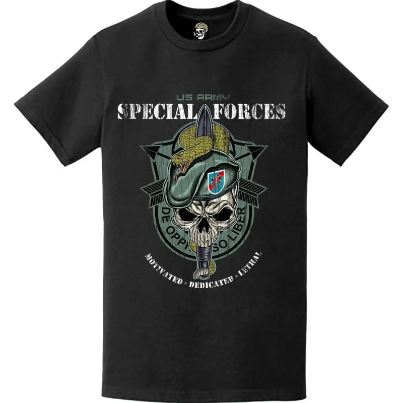 Distressed 20th Special Forces Group 'Quiet Professionals' Snake Eaters Skull T-Shirt - Honoring the Elite 20th SFG(A)