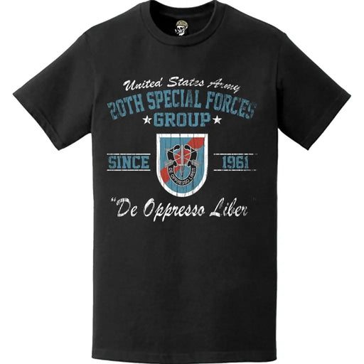 Distressed 20th Special Forces Group (20th SFG) Commemorative Legacy T-Shirt - Celebrating Since 1961 Tactically Acquired   