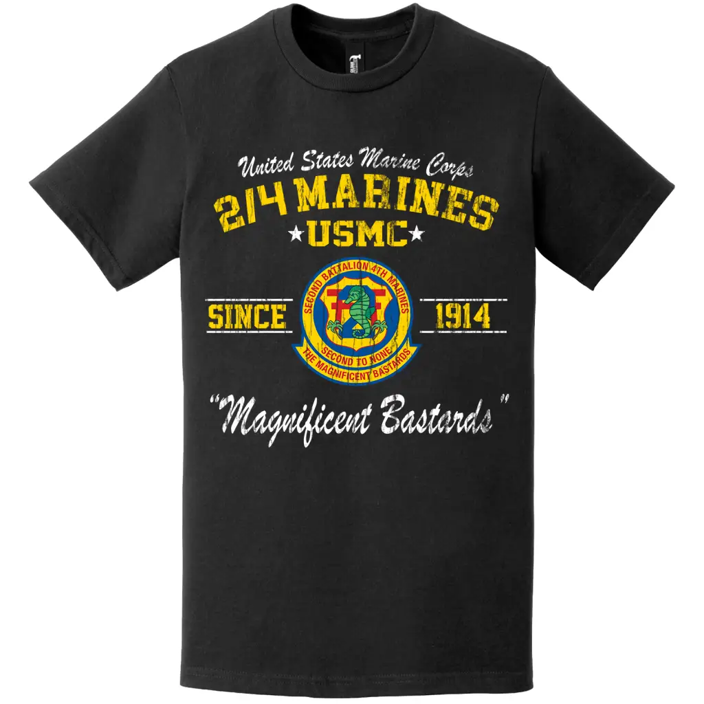 Distressed 2/4 Marines Since 1914 USMC Unit Legacy T-Shirt Tactically Acquired   