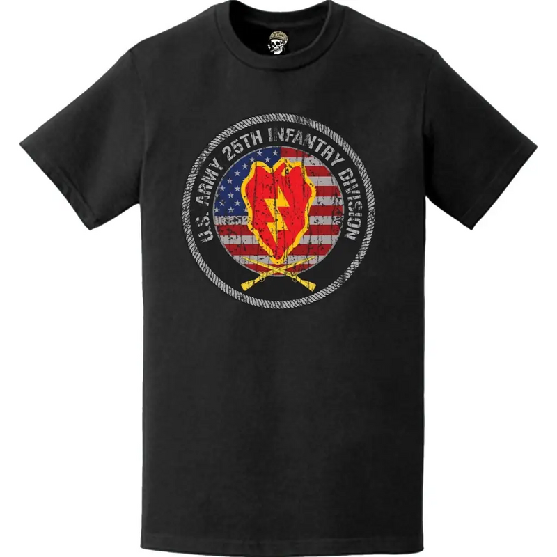 Distressed 25th Infantry Division (25th ID) American Flag Crest T-Shirt