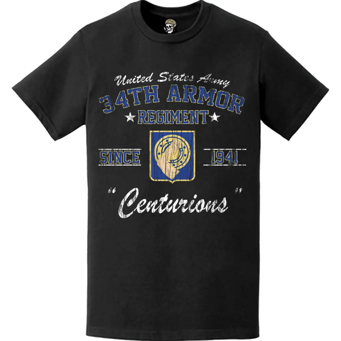 Distressed 34th Armor Regiment "Centurions" Since 1941 Legacy T-Shirt Tactically Acquired   