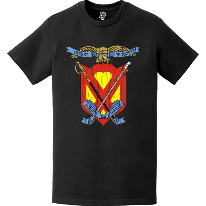 Distressed 4th Marine Regiment Logo Emblem T-Shirt Tactically Acquired   