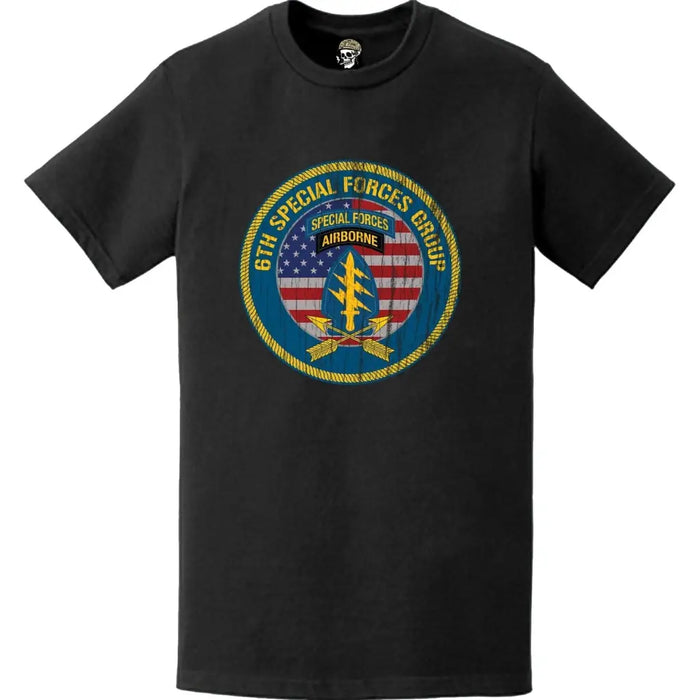 Distressed 6th SFG Army SF Lightning Tab Crest T-Shirt Tactically Acquired   