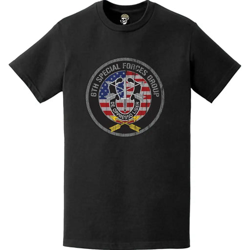 Distressed 6th SFG Patriotic American Flag Circle Crest T-Shirt Tactically Acquired   